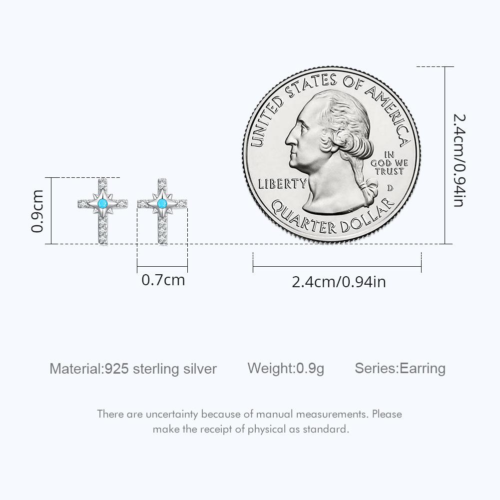 WOSTU Authentic 925 Sterling Silver Bright Cross Stud Earrings for Women Fine Turquoise Jewelry Wedding Aniversary Gift