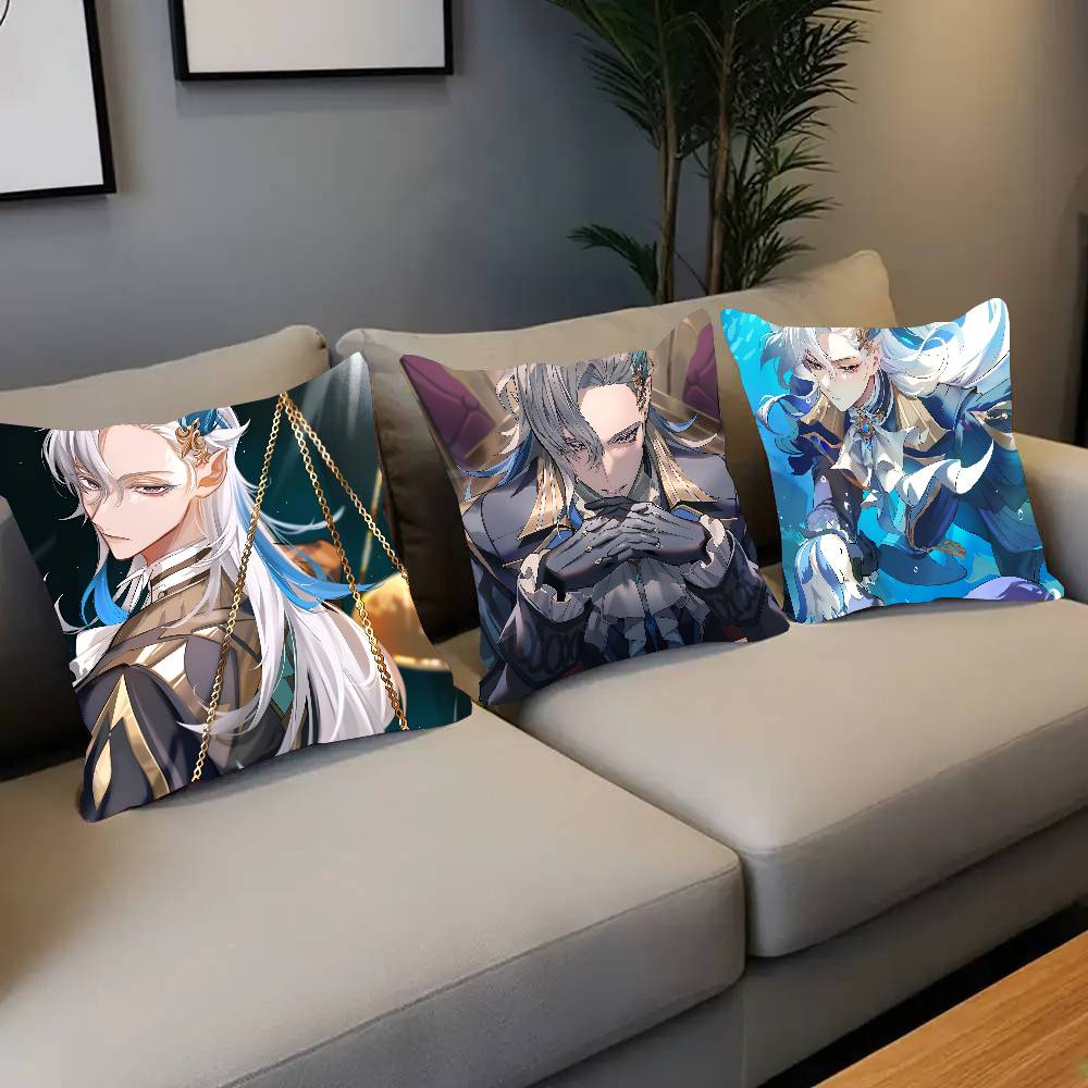 Game Genshin Impact Neuvillette Pillow Case Square Pillow Bedroom Sofa Leisure Comfort Cushion Car Living Room Home Decoration