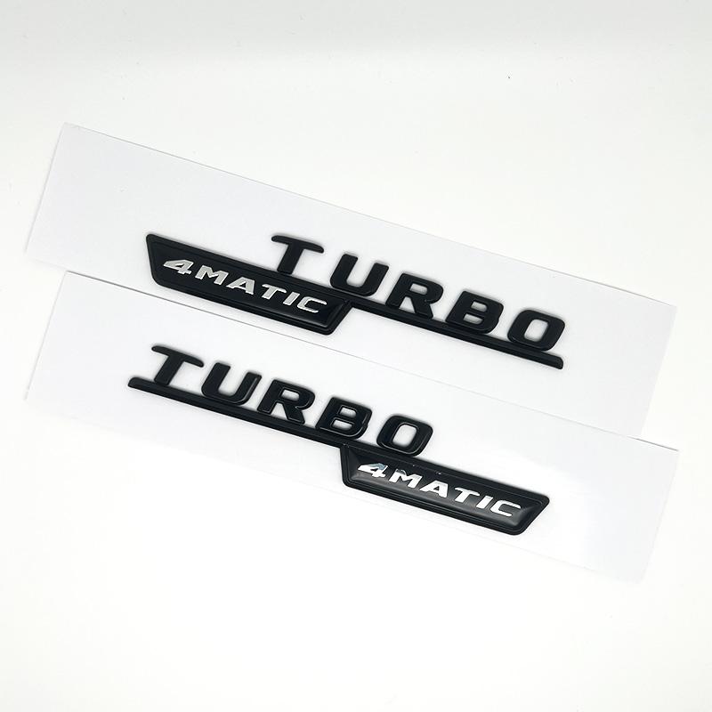 2 szt. Litery Samochodowe Naklejka Emblemat Błotnik Wykończenie Turbo 4matic Plus Dla Mercedes AMG A45 CLA45 C117 GLA45 GLE53 X247 Akcesoria