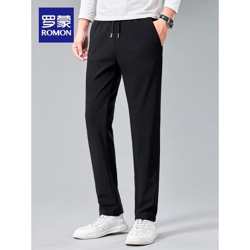 ROMON Men's High-Stretch Drawstring Straight-Leg Casual Pants