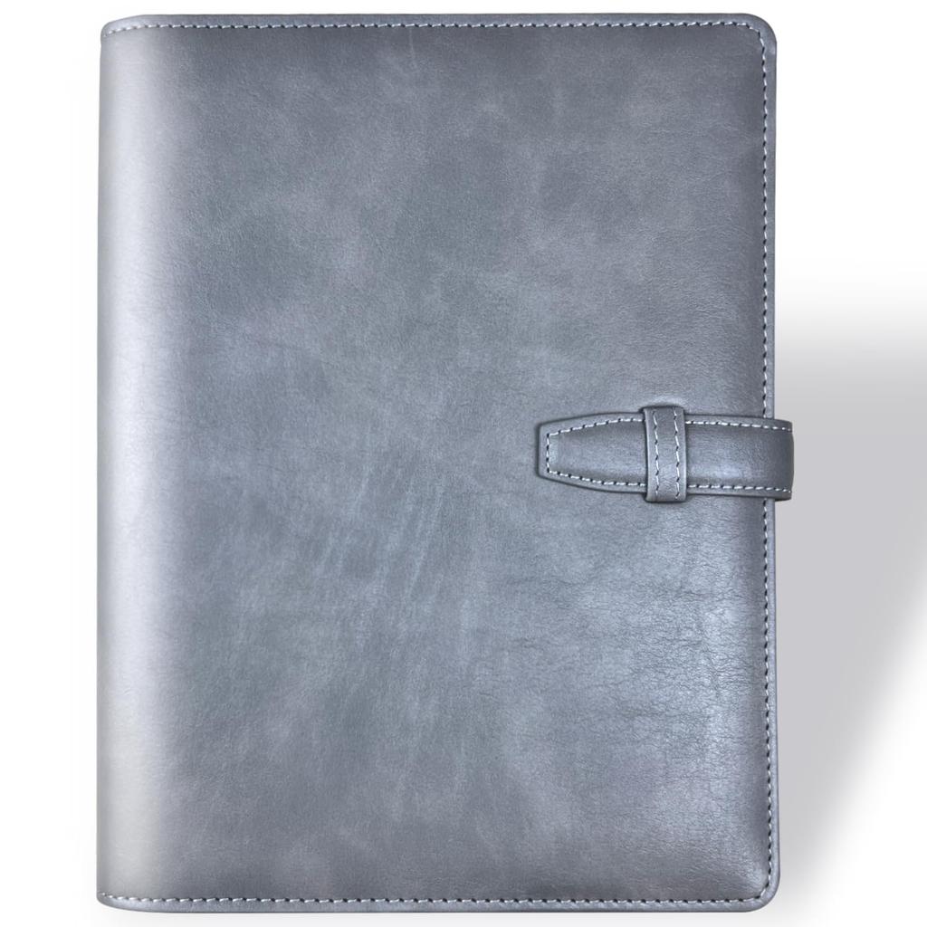 SYOUGO A5 Planner, 6-Ring Leather Organizer, Schedule Book, Notepad Cover with Refills, Card Storage, A5 Business Notebook, Office Supplies, Gray