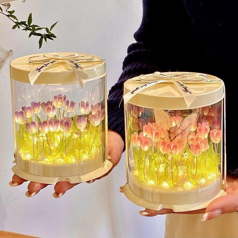 Cake Tulip Nightlight Gifts DIY Material Pack Creative Valentine's Day Gift Handmade Tulip Decoration Cake Box Gift Bag Set
