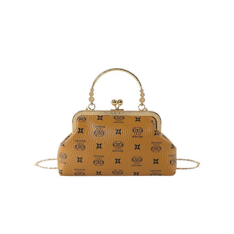 Fashionable Street Style Metal Handbag For Women Winter Versatile Chain Shoulder Bag Brown