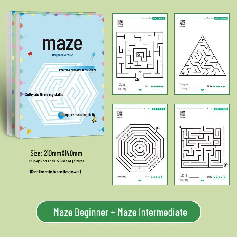 Free Shipping: Children's Maze Training Book - Fun Educational Game for Developing Thinking and Attention Skills In Elementary Students