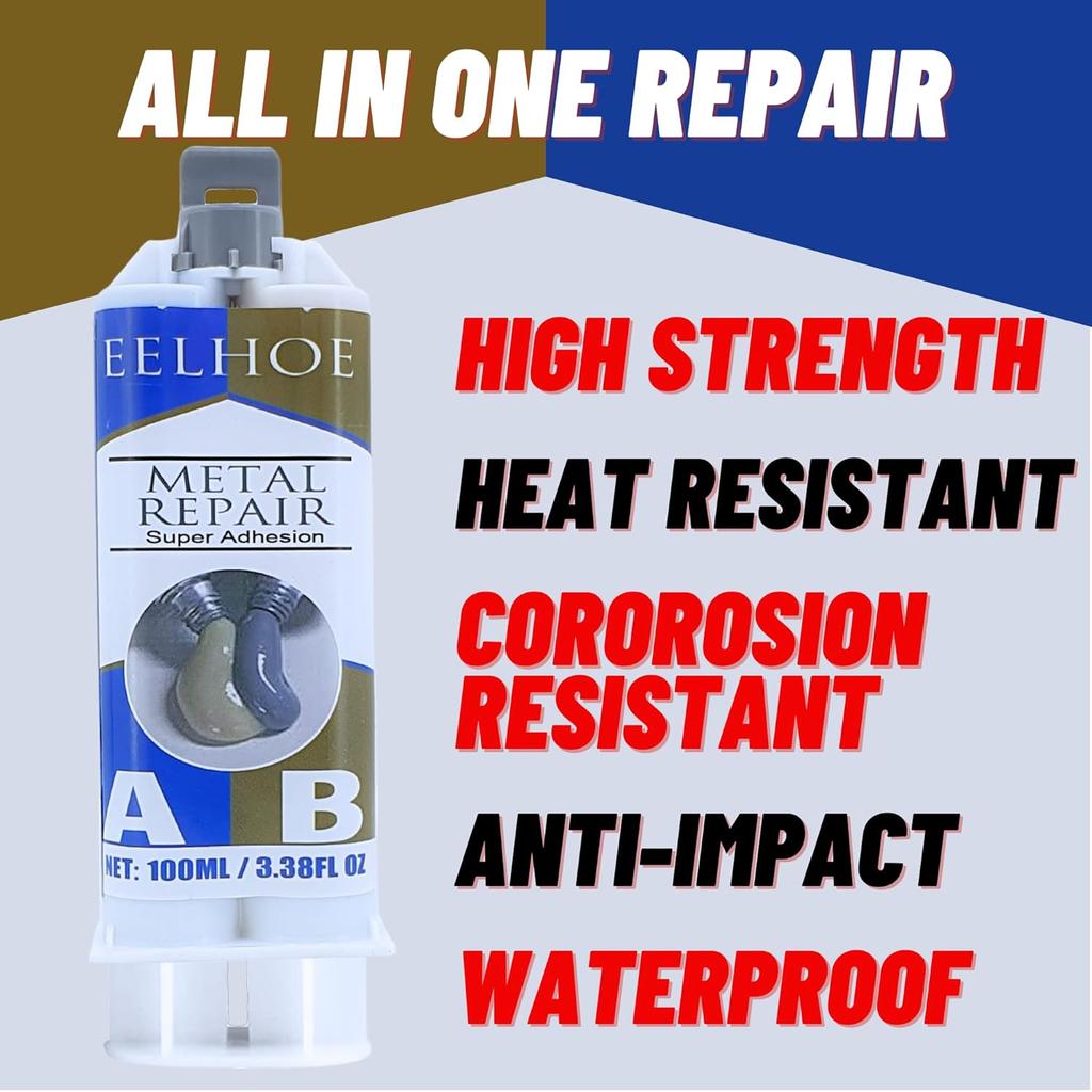 Metallreparaturkleber, Kleber für Metall auf Metall, Flüssigmetallkleber, Hitzebeständiger Kleber ab Kleber für Kühlerrohr-Tankreparatur Metallfüller - 2er-Pack
