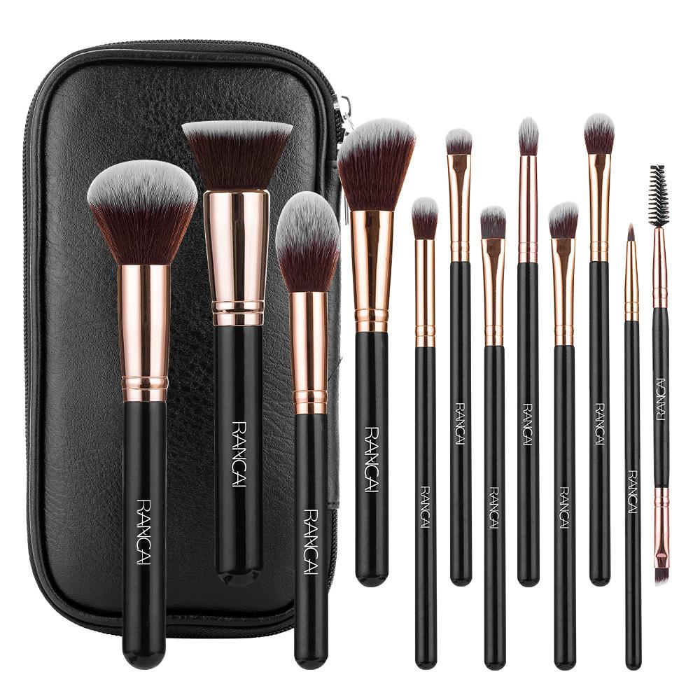 12 Brown Makeup Brush Set with Bag Soft Loose Powder Blush Brush Foundation Brush Eyeshadow Brush