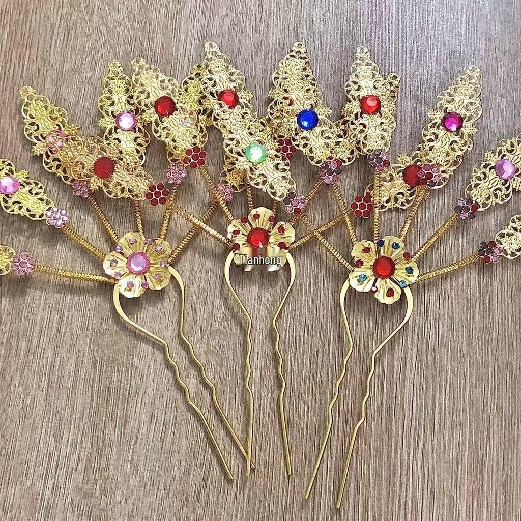 Dai Ethnic Gold Leaf Hairpin and Headpiece for Traditional Dance and Hanfu Costumes