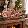 Christmas Photo Frame 2D Gingerbread House Wooden Frame, Spinning Windmill Picture Xmas Cottage Ornament Desktop Holder for Home Fireplace Table Decor
