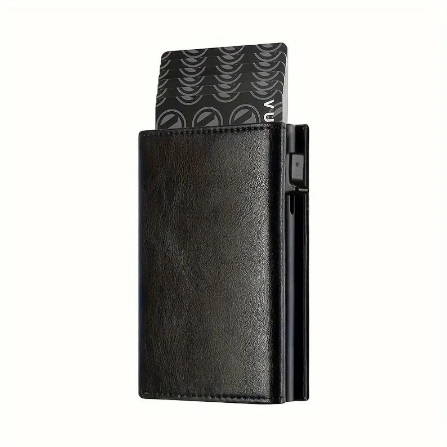 

Men s Wallet with Zipper Coin Purse Automatic Pop-up Metal Credit Card Holder Minimalist RFID Blocking Business Card Wallet Ide