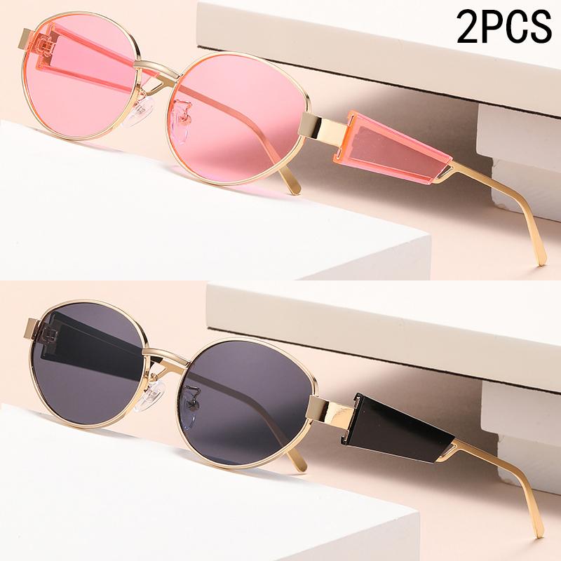 2PCS New Oval Metal-framed Sunglasses Are Fashionable Fresh And Uv-resistant Unisex Glasses 2426