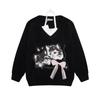 American Style Halter Neck Sweater for Women, Autumn Collection, High Street, Instagram, Cartoon Cat Jacquard Mink Hair Knit.