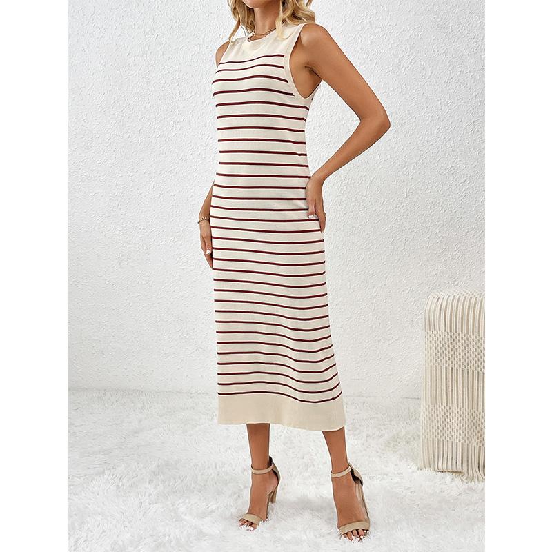 Spring/Summer New Slim Intercolored Women's Knitwear Striped Long Skirt Fashion Dress