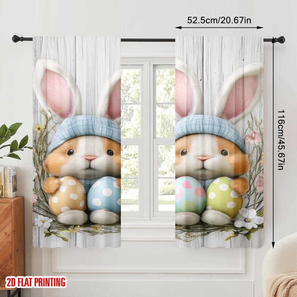 2pcs,2D Plane Printing Popular Curtains Easter Bunnies Polyester Easy Install (without Rod) Decorations Outdoor for Living Room,
