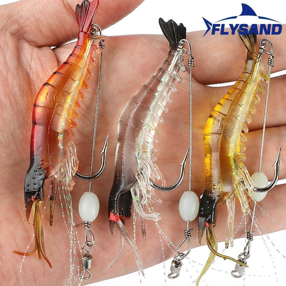 Shrimp Lure with Hooks Luminous Soft Fishing Lures Silicone Bait Tackle FlySand Fishing Tool