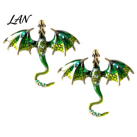 Dragon Lapel Pin 2Pcs Rhinestone Flying Brooch, Western Winged Pin, Alloy Brooch Sweater Cardigan Coat Suit Scarf Decor, Men Jewelry Accessories Clip