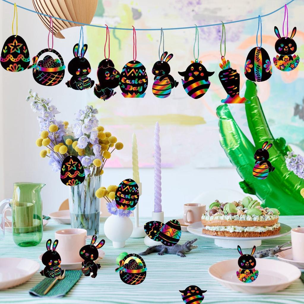 Children's Colorful Scrape Painting Eggs Easter Alien Scrape Painting Decorative Beads Party Scrape Painting Set(flat Surface)