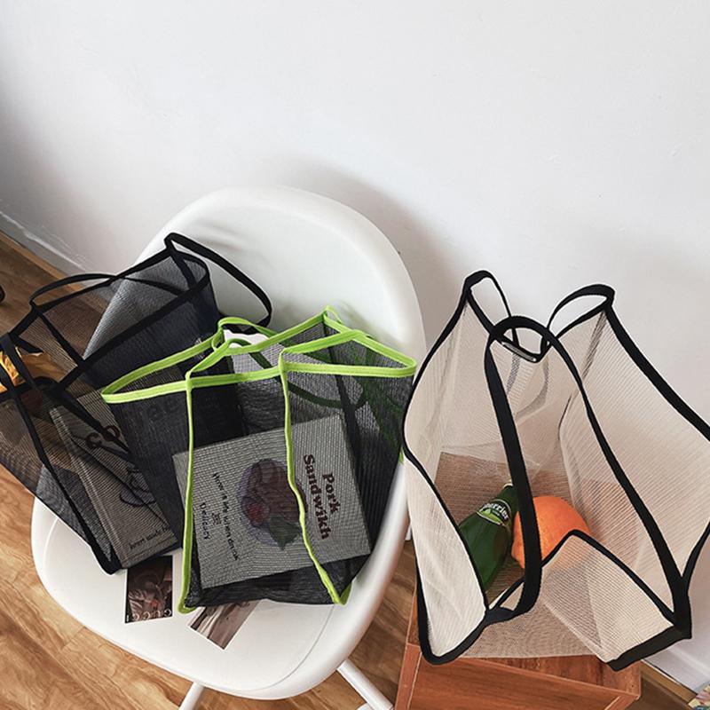 Large Capacity Beach Bag Lightweight Mesh Tote Bag Fashionable and Versatile Shopping Bag For Women Travel
