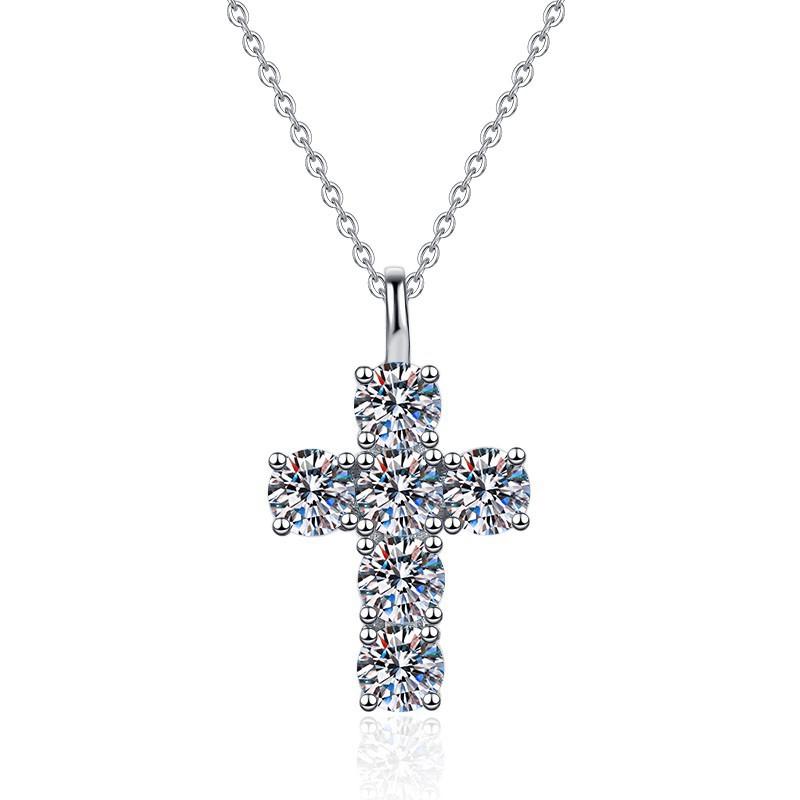 925 Sterling Moissanite Cross Pendant Retro Unisex Moissanite Necklace 3 Carats Sweater Chain 925 Sterling Silver Clavicle