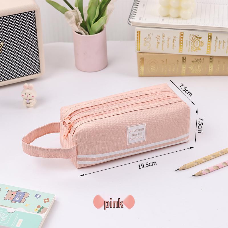 Korean Style Double-Layer Oxford Cloth Pencil Case with Large Capacity and Portable Double Zipper Design