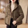 Winter Women Short Padded Coat Stand Collar Warm Three Button Chinese Style Jacket