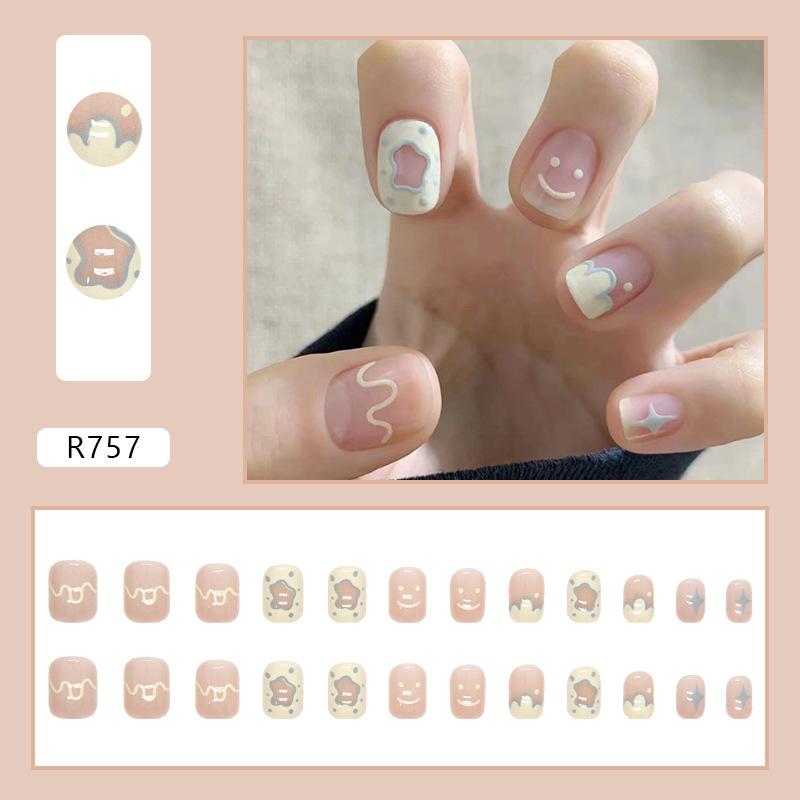 24 Pcs Love Sweet Girl Temperament Nail Art ins Minimalist Style White Fake Nails No Carving and Grinding Finished Products Wear Nail