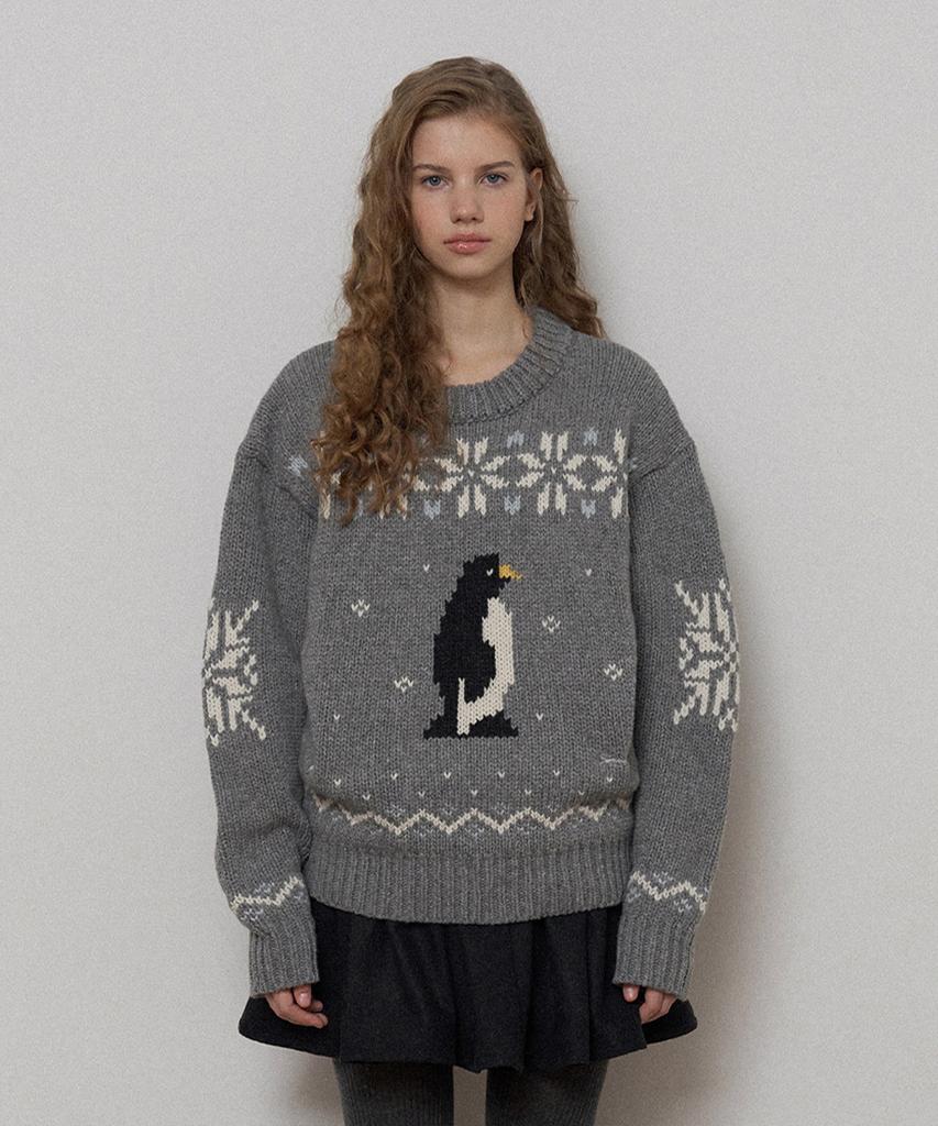 Sseomweeobeoteo Penguin Wool Sweater - Gray