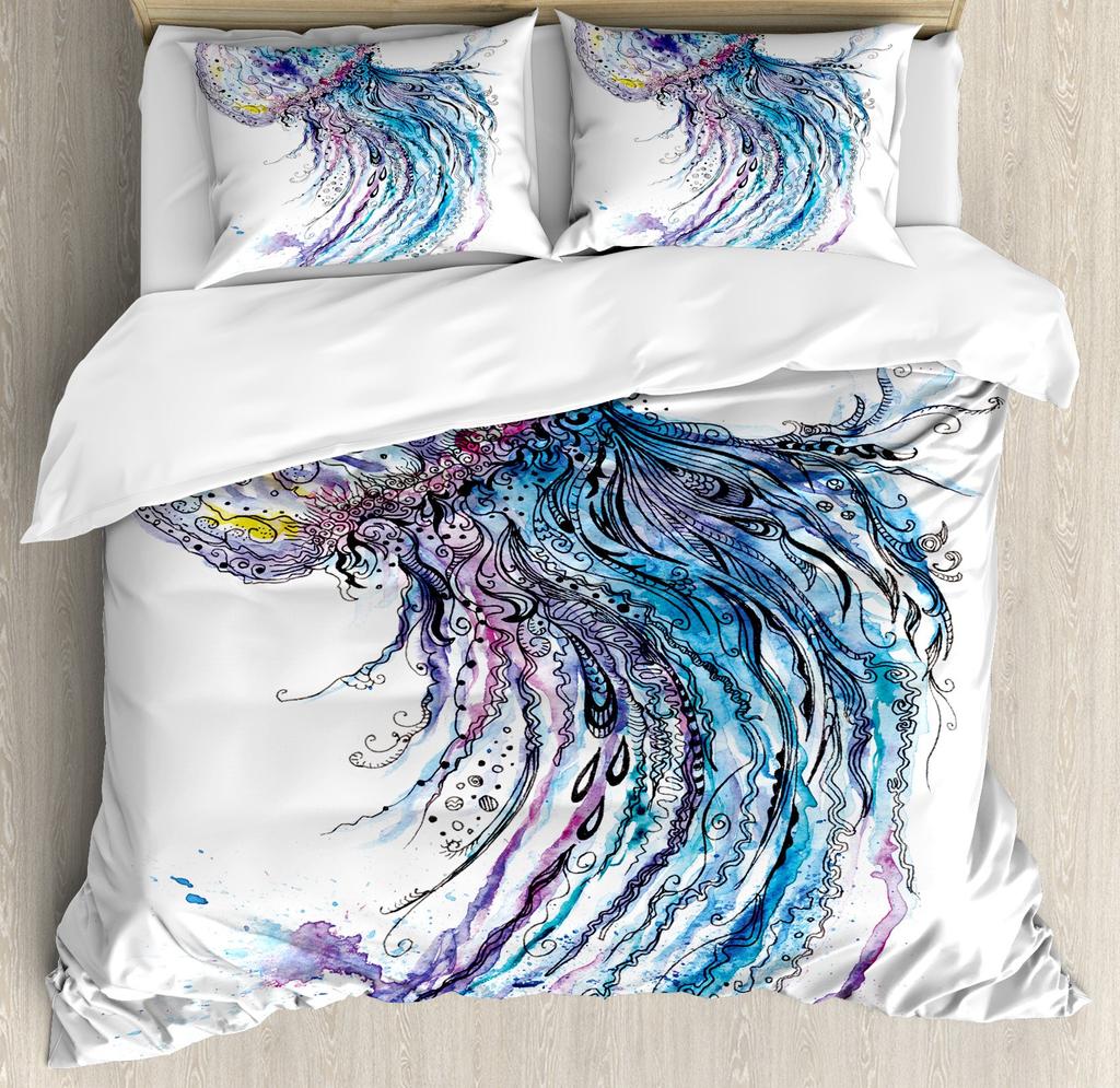 Teal Comforter Cover Set King Size Ocean Decor,Jellyfish Duvet Cover Bedding Set Ocean Bedroom Decor Quilt Cover 1 Pillowcase
