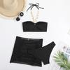 Beach Sexy Rückenfreie High Waist Bikinis Neuer Sommer Bikinis Set Sexy Kette Plissiert Solide Bikinis 3-teiliges Set Damen Bademode