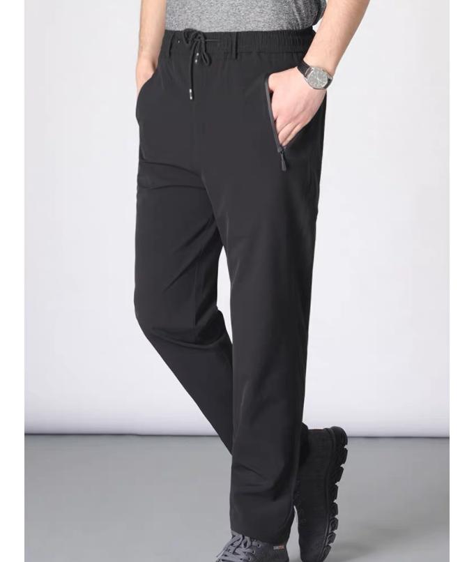 

Летние тонкие простые сухие брюки Ice Silk с высокой талией, повседневные брюки для мужчин среднего и пожилого возраста, трендовые вещи, которые обязательно должны быть в моде, универсальные брюки 2XL чёрный