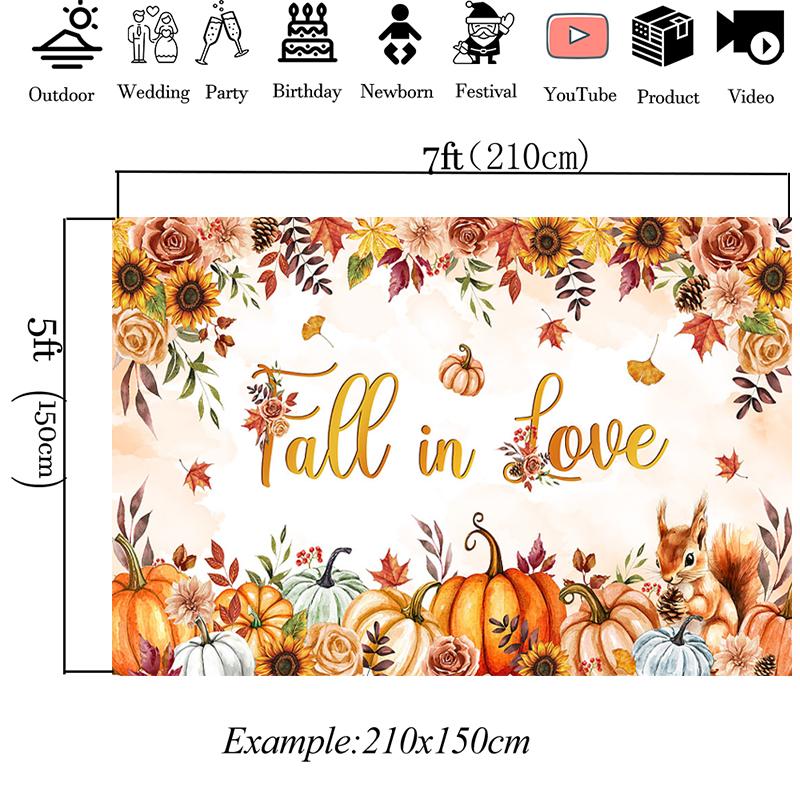 Mocsicka Fall In Love Photography Backdrop Autumn Pumpkin Sunflower Maple Leaf Harvest Wedding Kid Shower Party Photo Background