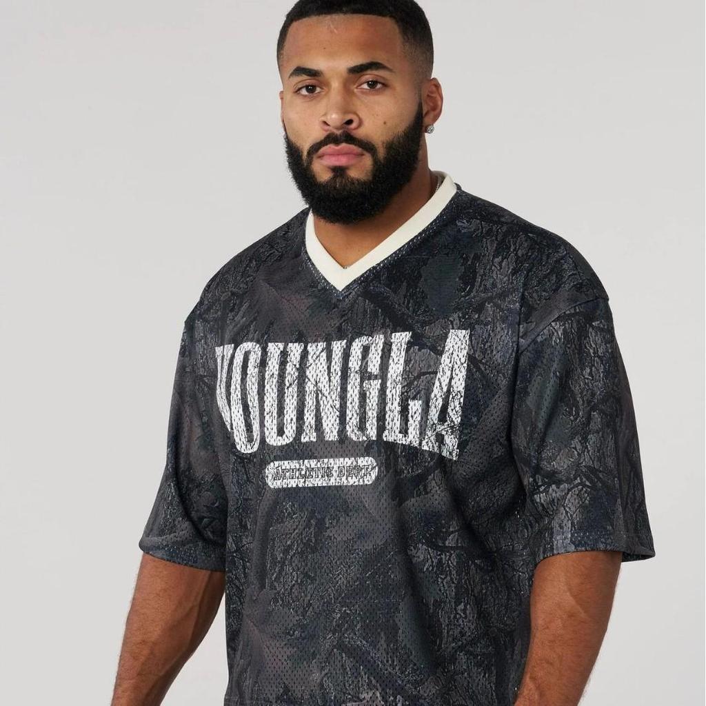 YOUNGLA Men's American Oversized Quick-Dry Mesh T-Shirt for Summer Sports & Fitness
