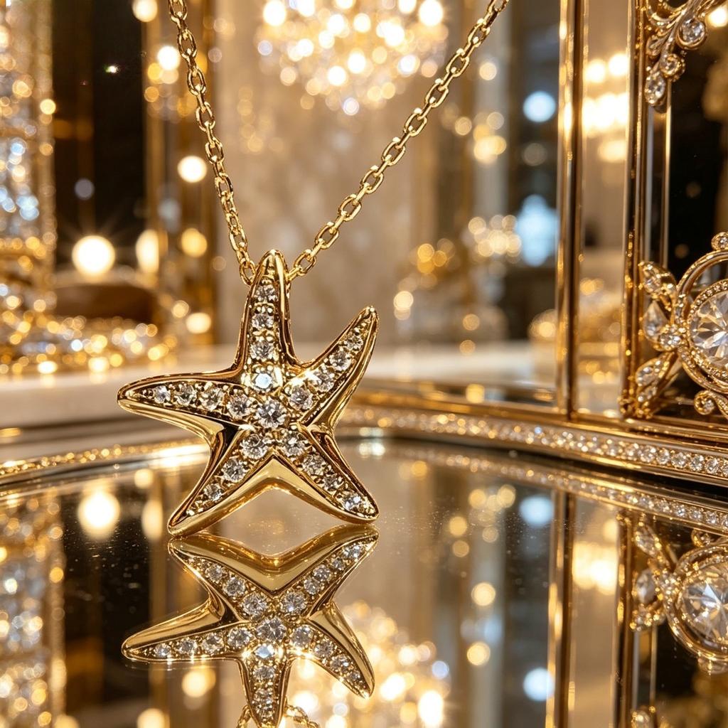 Ladies' Starfish Pendant Necklace Collarbone Chain, Exquisite and Elegant Collarbone Chain, Suitable for Daily Wear and Beach Vacations