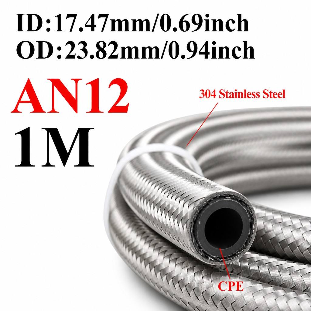 AN4 AN6 AN8 AN10 AN12 Universal Stainless Steel Braided Rubber Fuel Hose Oil Gas Cooler Line Pipe Tube For Car Universal 1M-4M