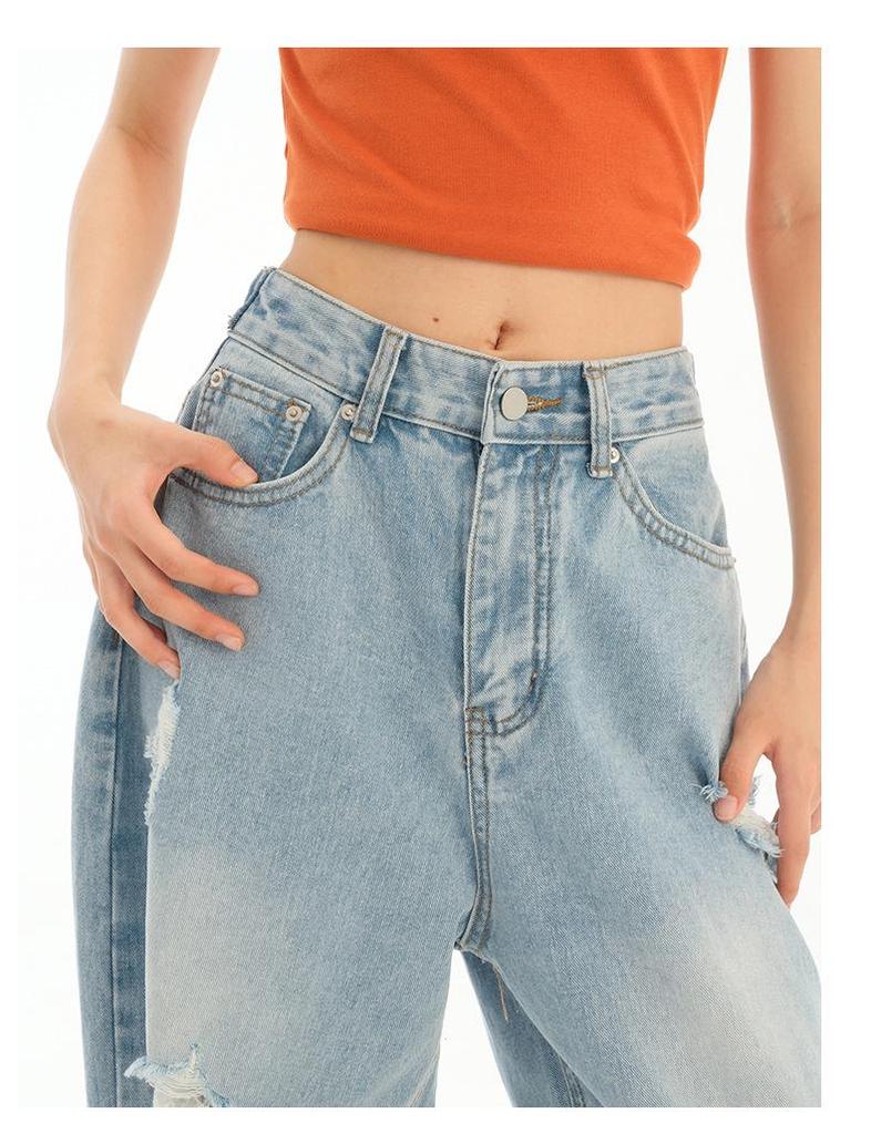 Damen High Waist Ripped Spitze Straight-Leg Loose Jeans - Sommer 2025