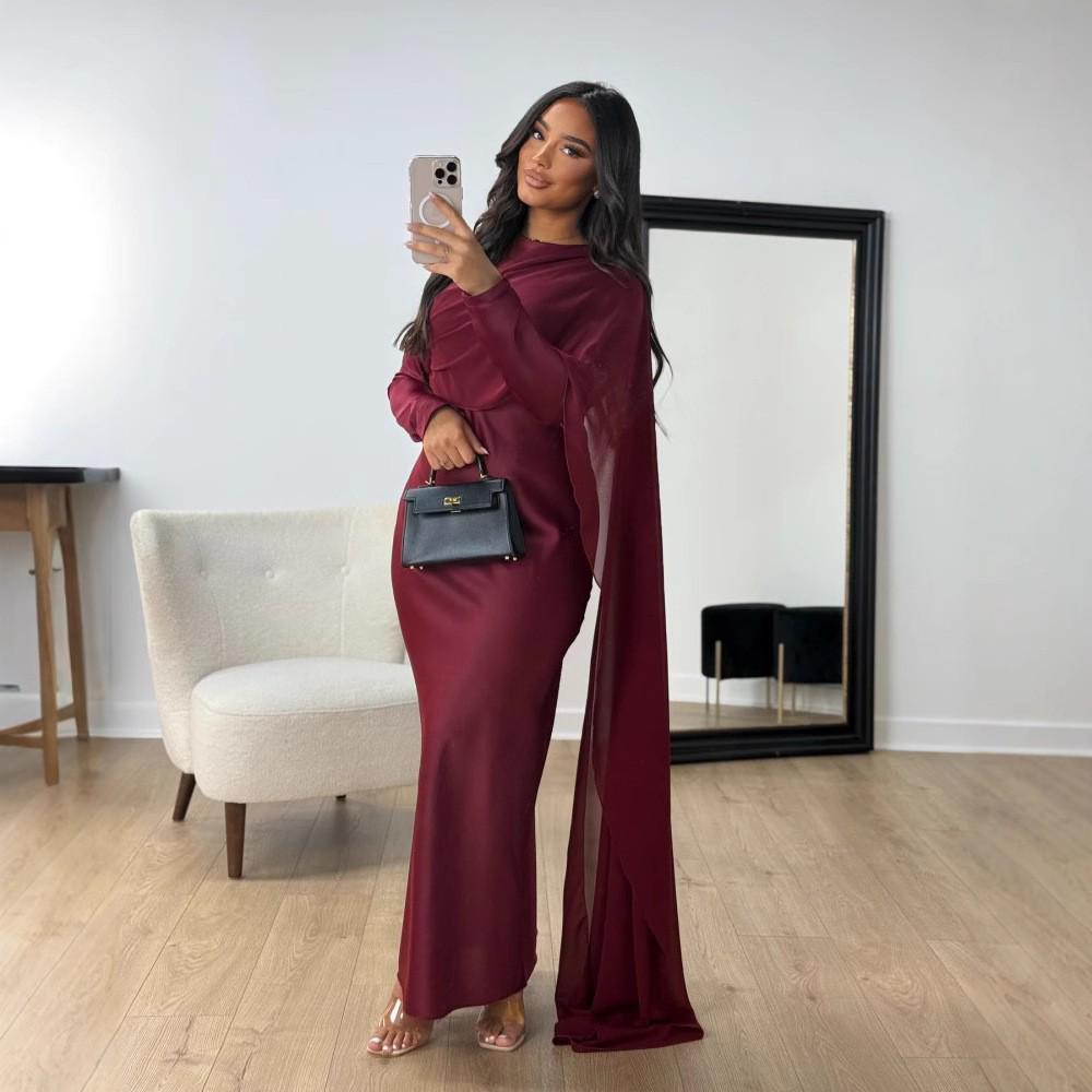 2024 Autumn/Winter Women's Bodycon Satin Chiffon Evening Dress