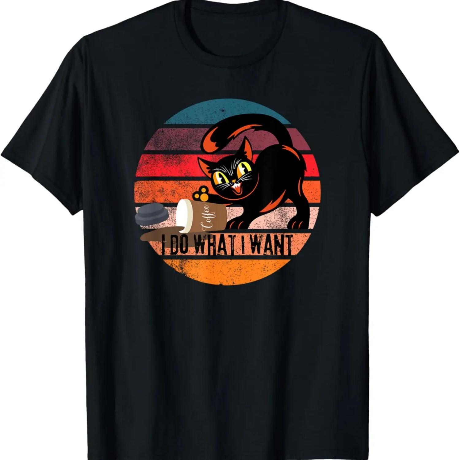 Do What I Want Vintage Black Cat Coffee Cup Funny My Cat T-Shirt S