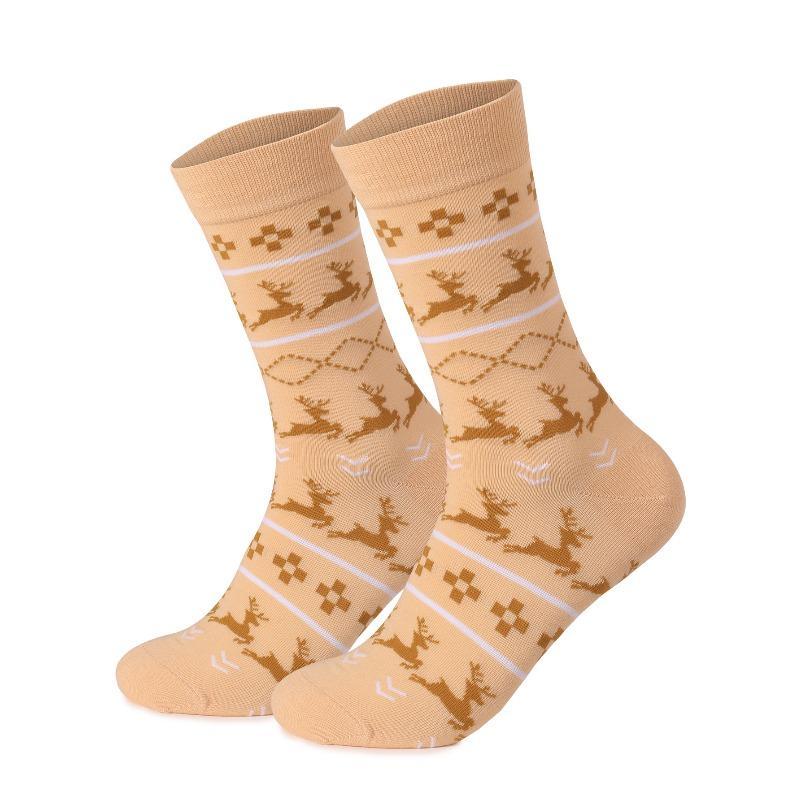 Men's Autumn and Winter New Christmas Elk Christmas Tree Snowflake Wavy Ethnic Wind Warm Sweat Absorbing Deodorant Socks