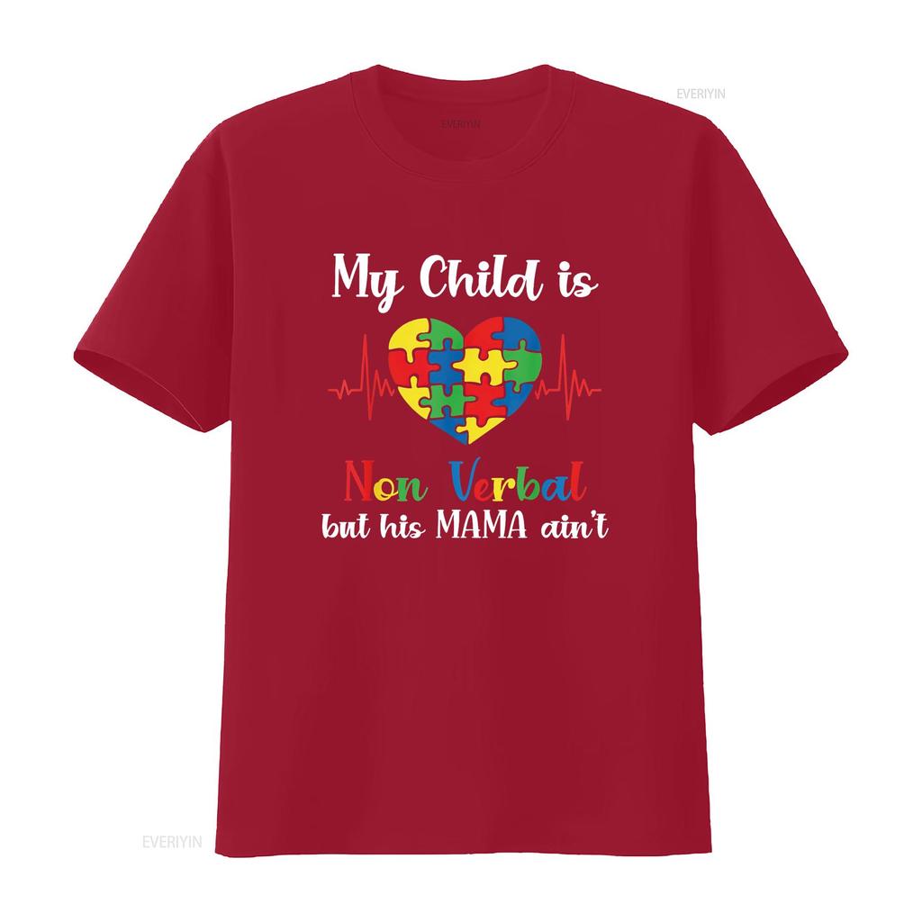 Womens My Child Non Verbal But HIs Mama Ain t Autism Awareness Mom Shirt Black vintage Washed Top For Everyday Wear Slightly