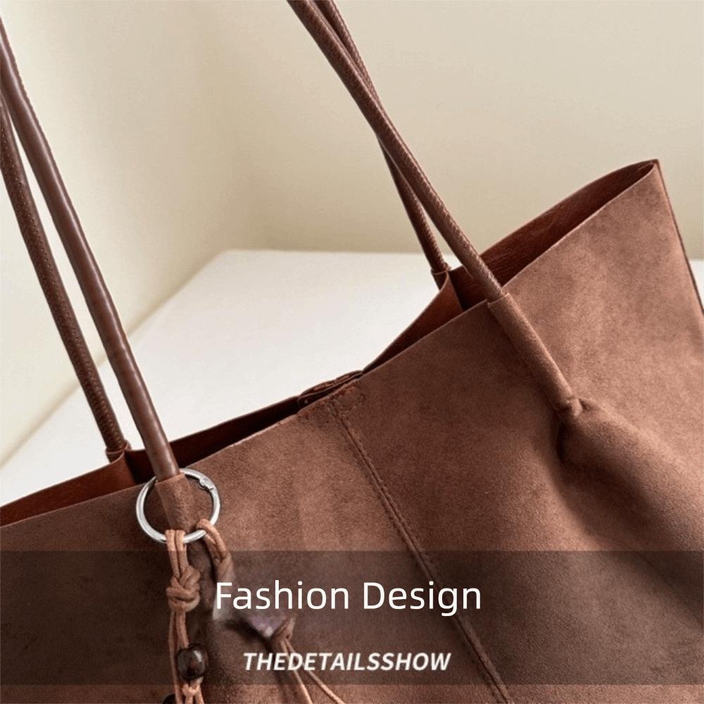 Vintage Suede Shoulder Bag Solid Color Large Capacity Shopper Handbag Comfortable Lightweight Underarm Bag Women