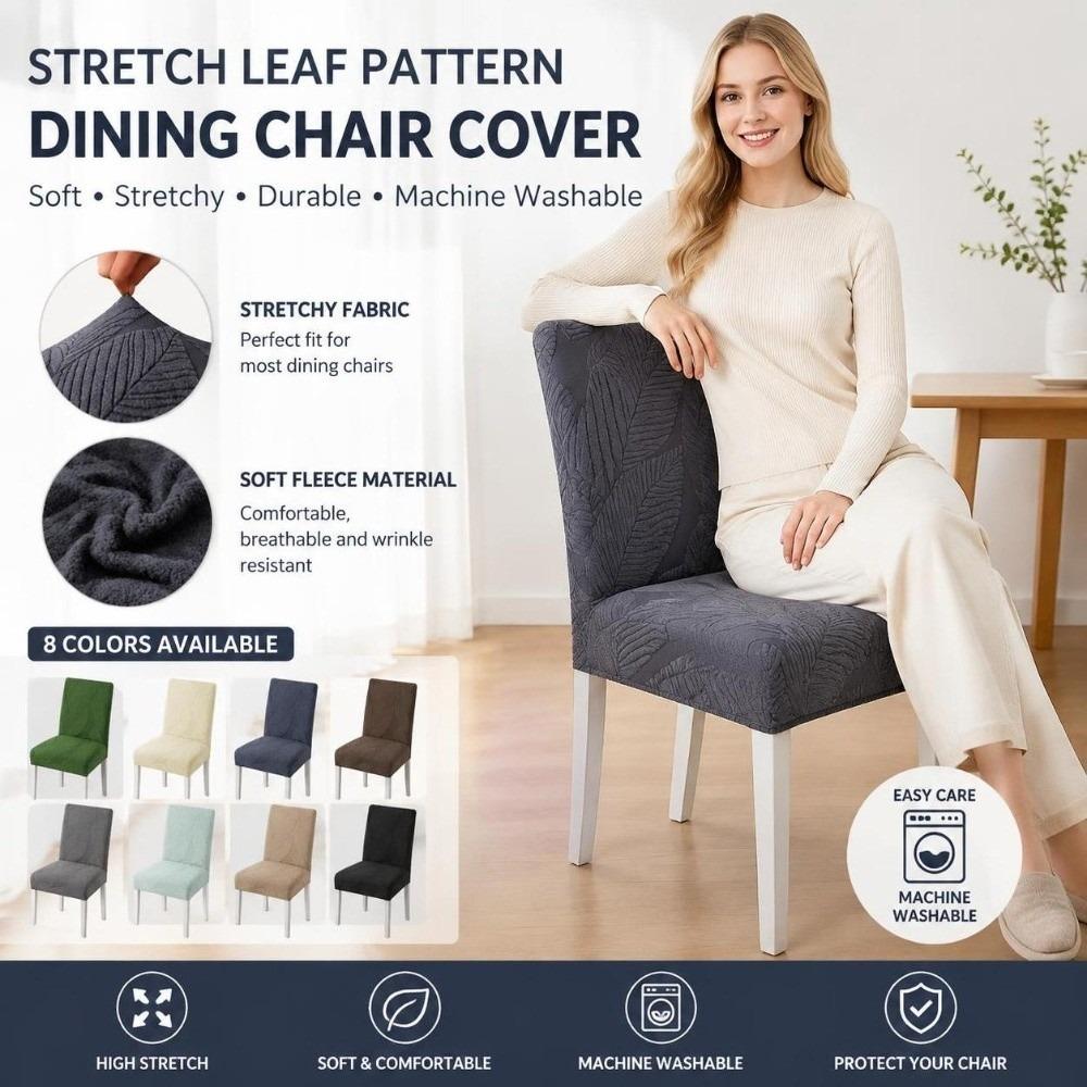 Full Cover Stretch Dining Chair Cover Woven Scratch Proof Jacquard Chair Cover Stain Resistant 3D Leaf Fabric Chair Slipcover