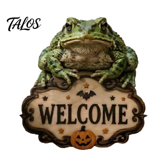 Haunted House Supplies Halloween Wooden Welcome Sign, Spooky Skull Frog Crow Witch Door Hanger, Hanging Plaque 2D Wall Sign for Home Party Decor