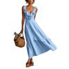 European and American women's summer new French ruffled spaghetti strap dress, linen-textured vacation maxi dress