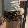 PU Leather Rivet Studded Fur Belt Exaggerated Waist Cummerbunds Chic Spice Girls Belt