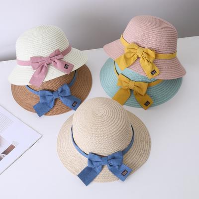 Beautiful Straw Hats for Children Small Sun Hat with Bowknot Ribbon Shoulder Bag Spring Summer Sun Protection Hat