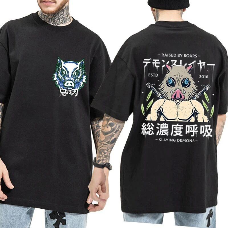 Demon Slayer T Shirts Men's T Shirt Summer Unisex Short Sleeve Harajuku T Shirt Anime Hashibira Inosuke Cotton T-shirts