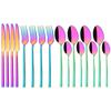 16Pcs Rainbow Dinnerware Stainless Steel Cutlery Set Western Knife Fork Spoon Dinner Flatware Set Kitchen Silverware Tableware