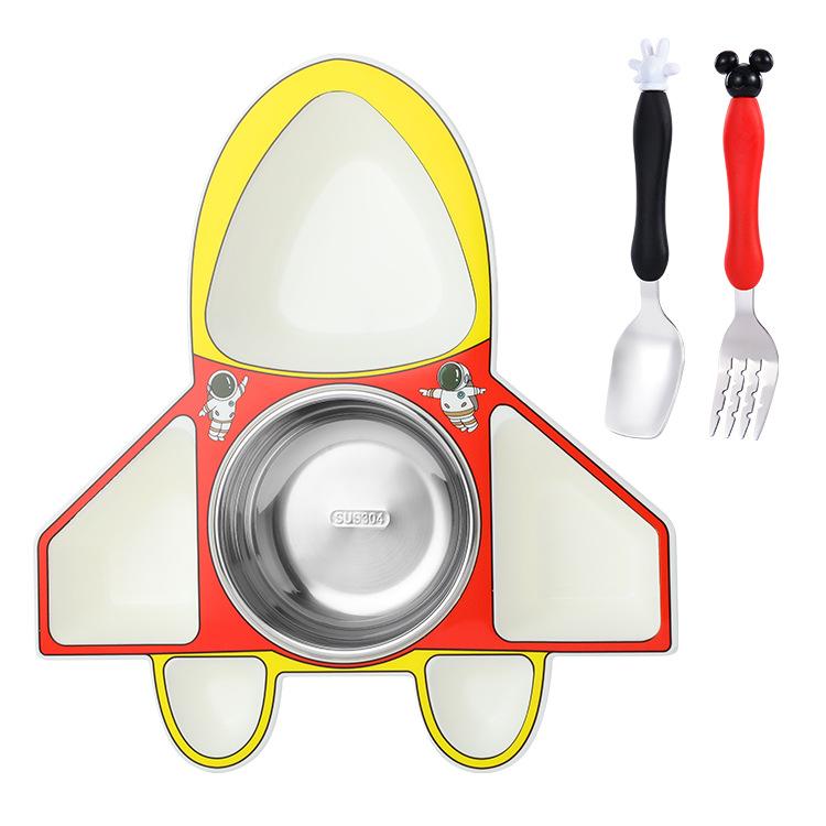 Children Airplane Dinner Plate 304 Stainless Steel Spoon Fruit Salad Plate Reusable Divided Dinner Plates For Kitchen Tableware