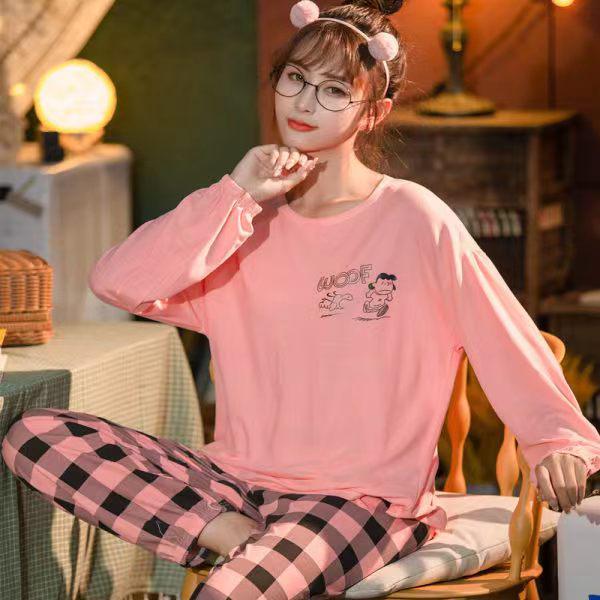 Women's Korean Smiley Face Cartoon Pajamas Set – Long-Sleeved Pullover & Trousers for Autumn/Winter