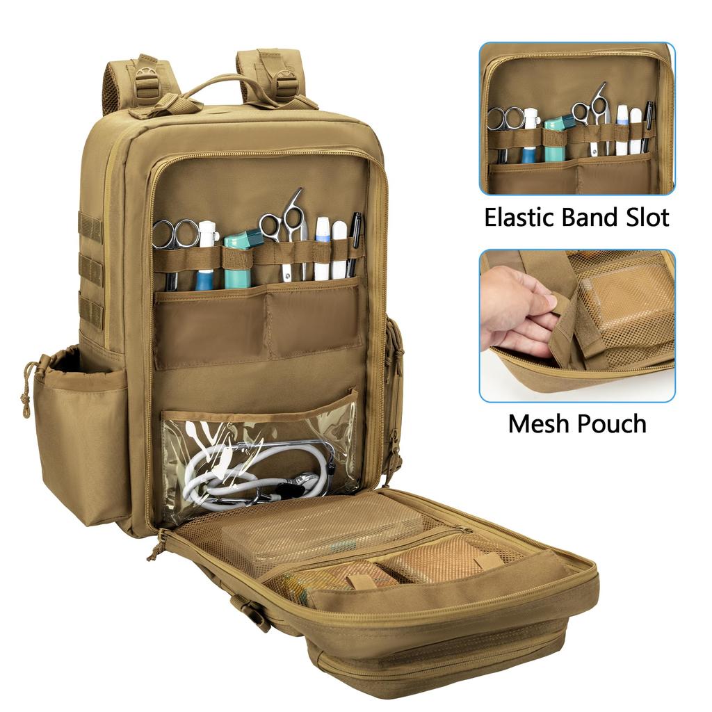 Damero First Aid Backpack Medical Backpack MOLLE Tactical Backpack with Straps for Outdoor Camping Hiking Khaki Y-shaped (Bag Only)