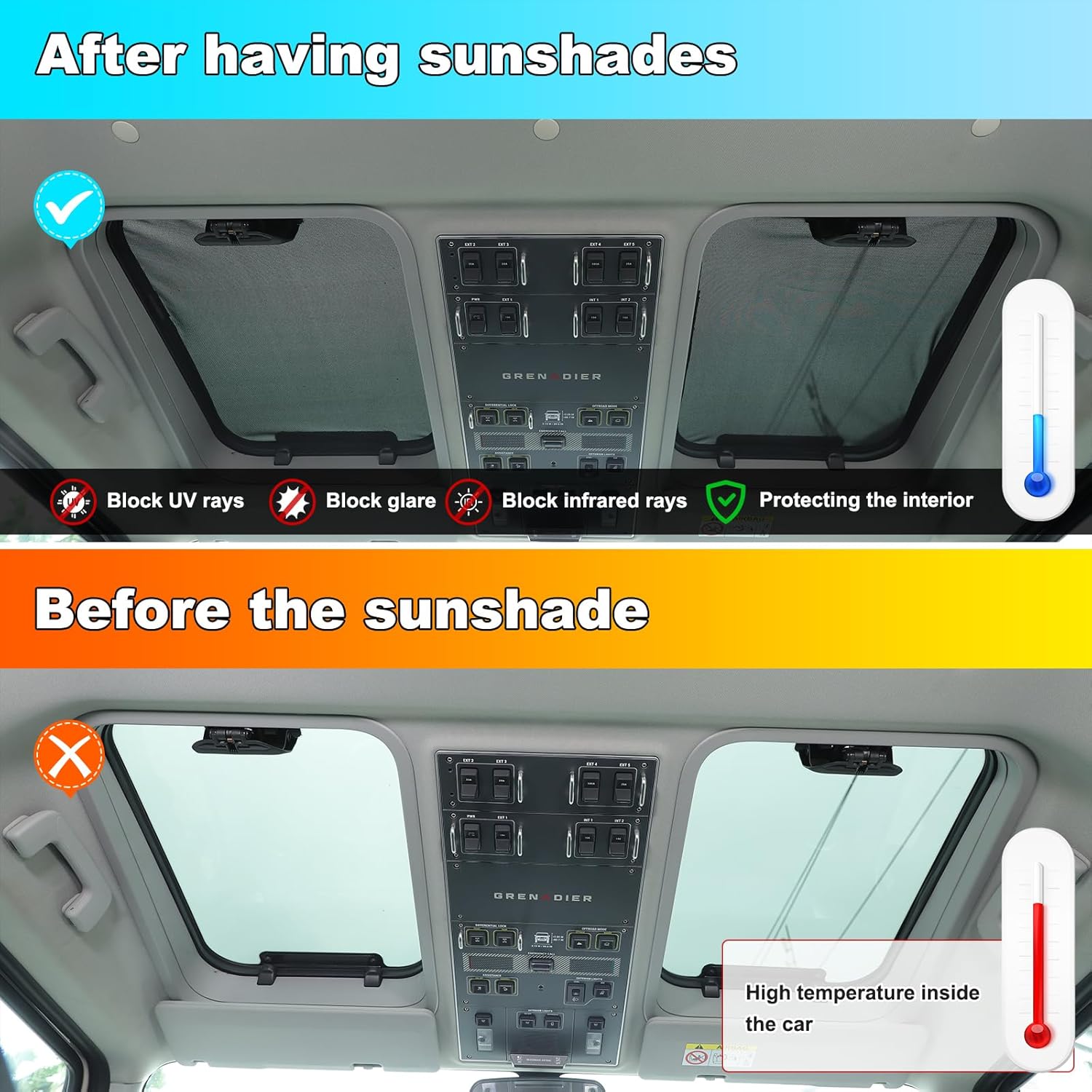 

Car Sunroof Sun Shade Compatible with Ineos Grenadier 2020-2024 Folding Sunroof Glass Roof Sunshade Sun Protection UV Protection (Black)